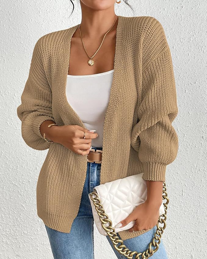 Damen lässige Strickjacke mit oversize Ärmeln und V-Ausschnitt Drune