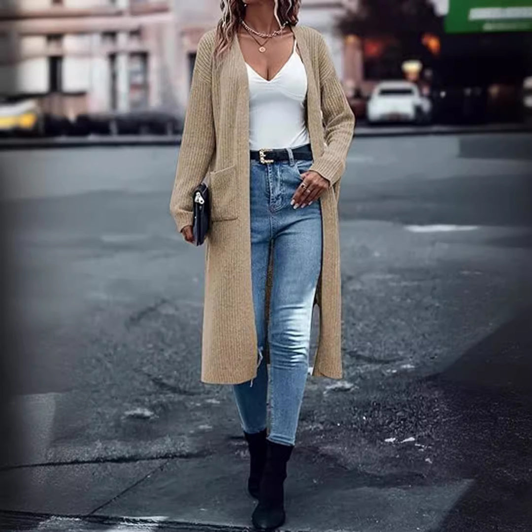 Damen Grobstrick-Cardigan mit offenen Taschen und lässigem Schnitt Drune