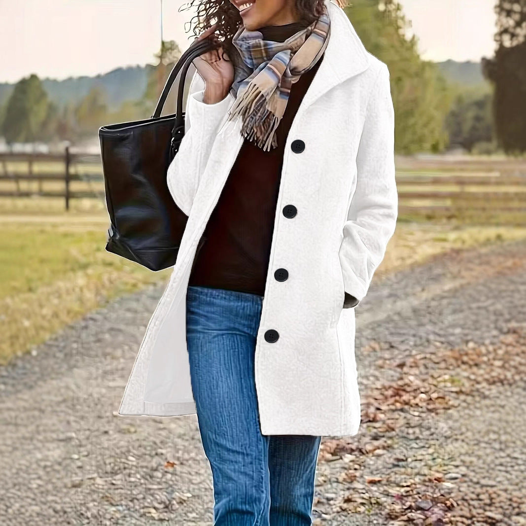 Damen elegante Wollmantel mit modernem Kragen und praktischen Taschen Drune