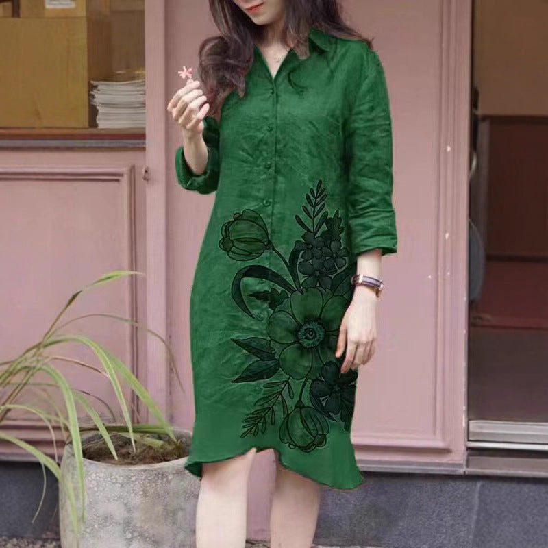 Damen Hemdblusenkleid mit floralen Motiven und tailliertem Schnitt Drune
