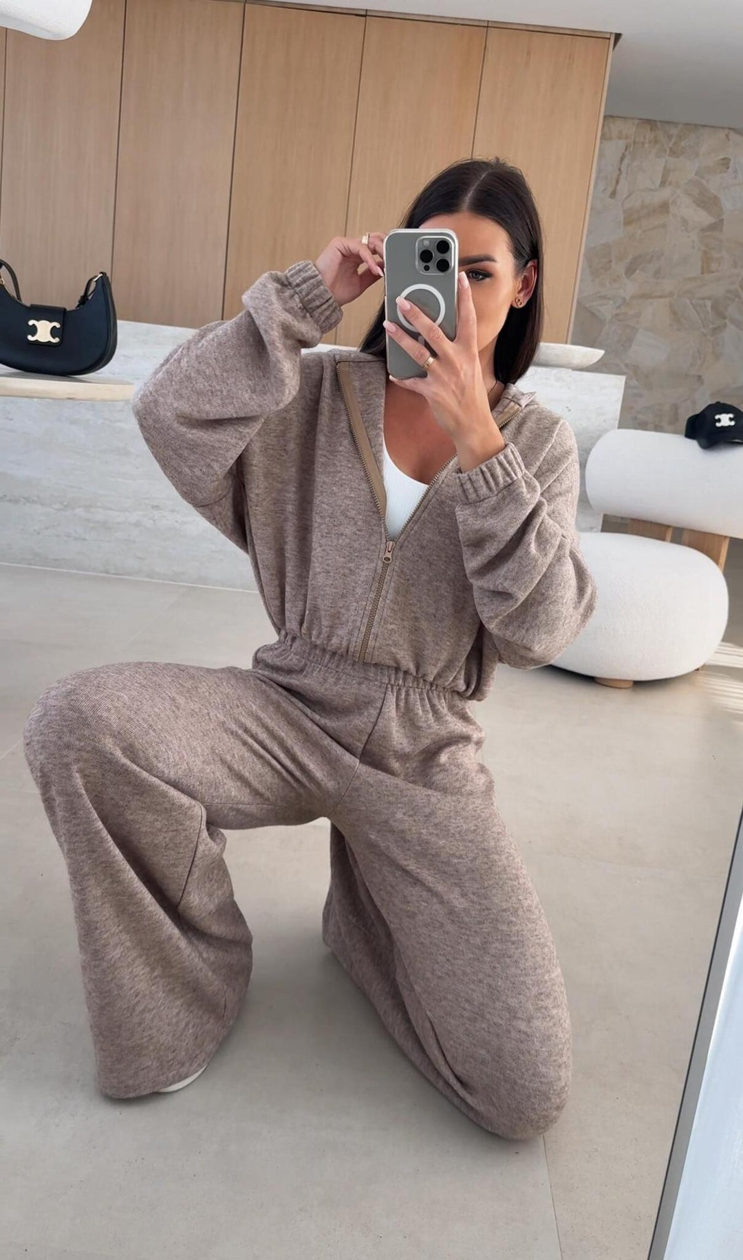 Damen komfortabler Pyjama-Anzug mit langem Bein und Kapuze Drune