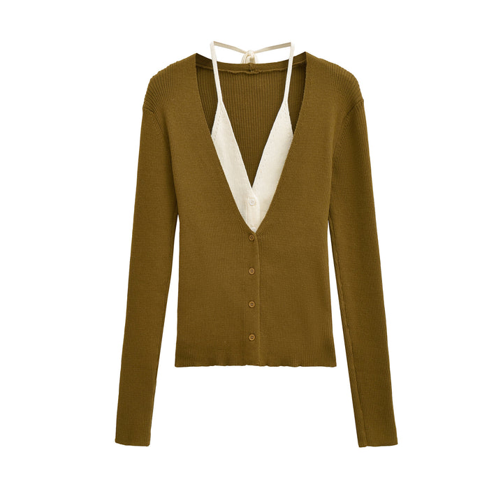 Damen modische Strickweste mit tiefem V-Ausschnitt Drune