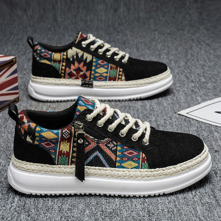 Damen espadrille-inspirierte Plateau-Sneaker mit gewebten Ethno-Einsätzen, seitlichem Reißverschluss und gedämpfter Leichtsohle Drune