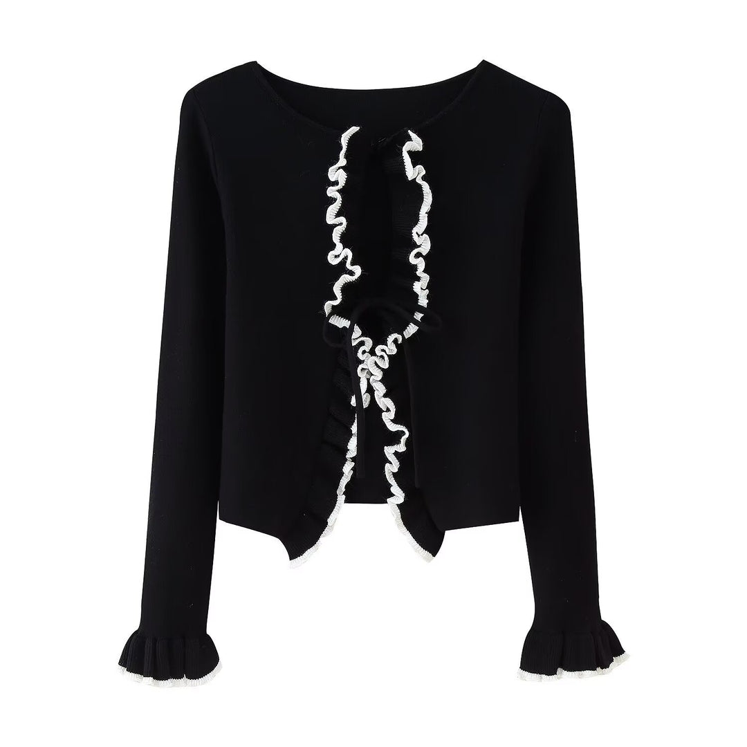 Damen elegante Strickjacke mit Rüschendetails und femininem Schnitt Drune