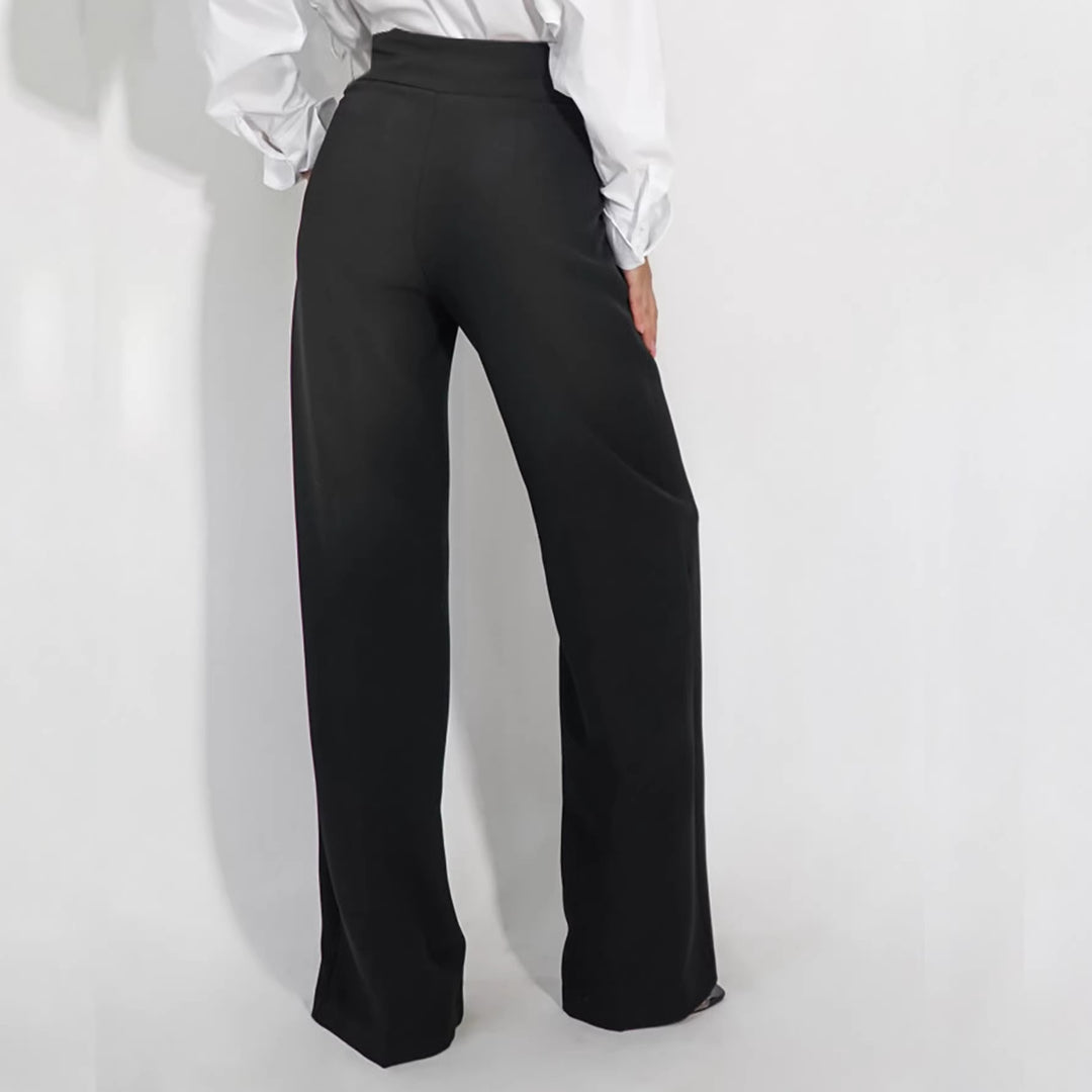 Damen Hoch taillierte Stoffhose mit weitem Bein und edler Verarbeitung Drune