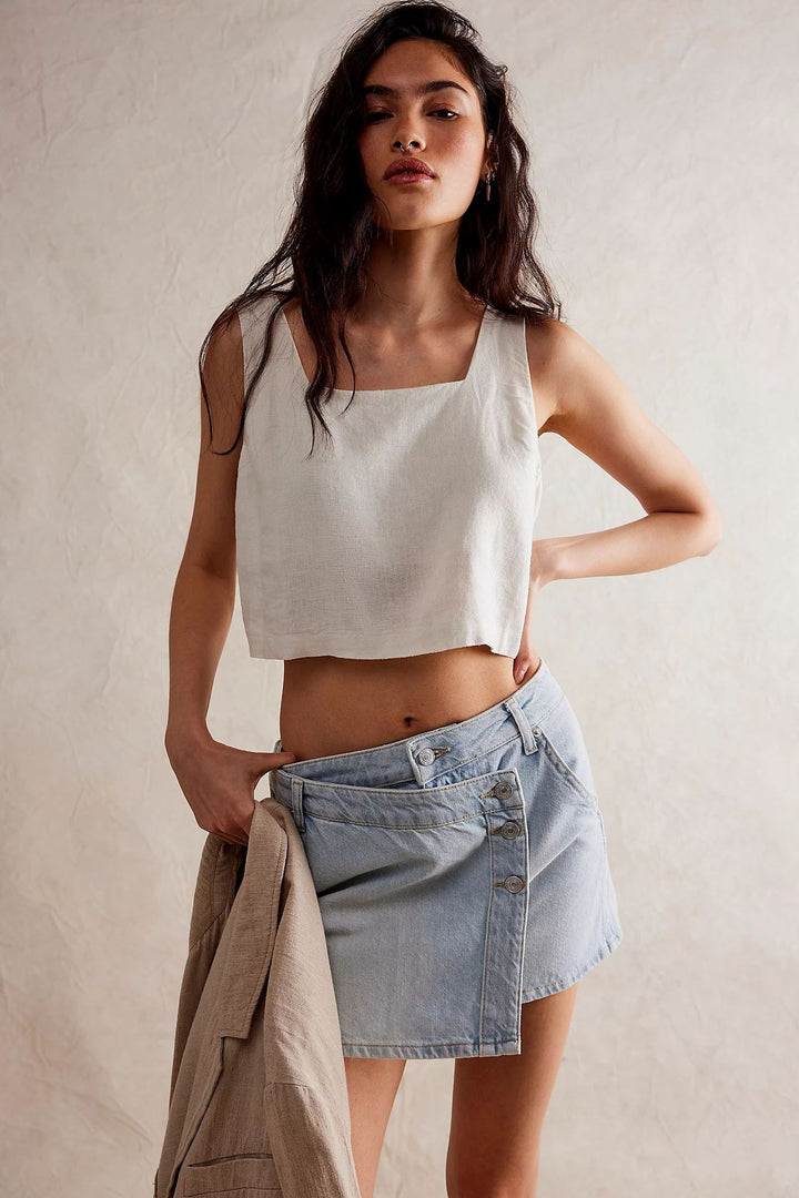 Damen modischer A-Linien-Denimrock mit asymmetrischem Knopfdesign und praktischen Taschen Drune