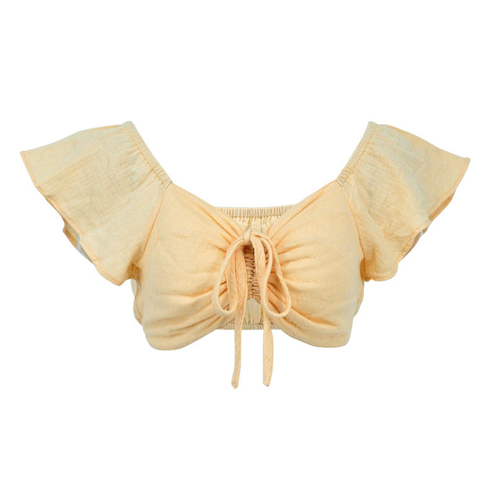 Damen Crop-Top mit voluminösen Rüschensäumen und verstellbarem Kordelzug Drune
