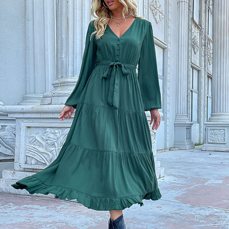 Damen Maxikleid mit eleganter Wickeloptik und voluminösen Ärmeln Drune