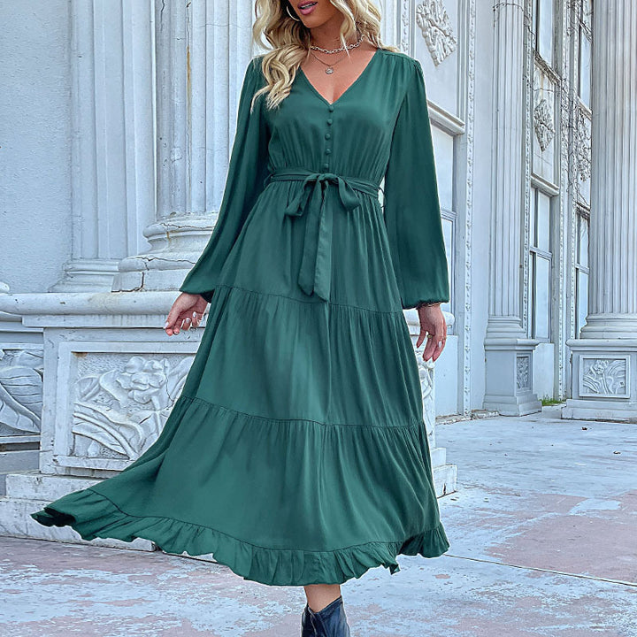 Damen Maxikleid mit eleganter Wickeloptik und voluminösen Ärmeln Drune