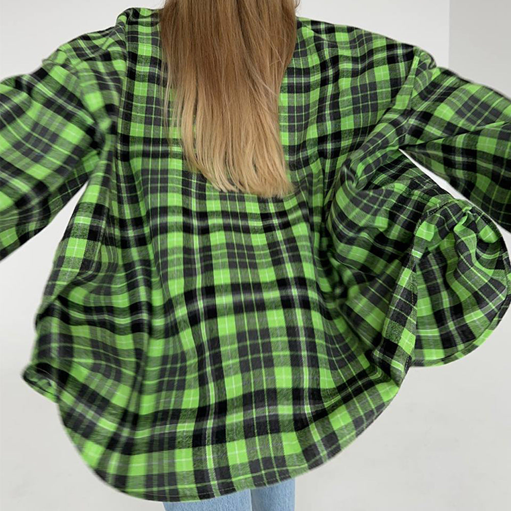 Damen lässige Karo-Hemdjacke im Oversized-Schnitt Drune