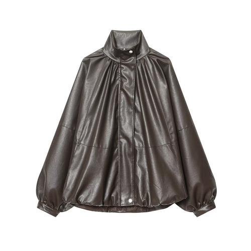 Damen Kunstlederjacke mit voluminösen Ärmeln und gewelltem Design Drune