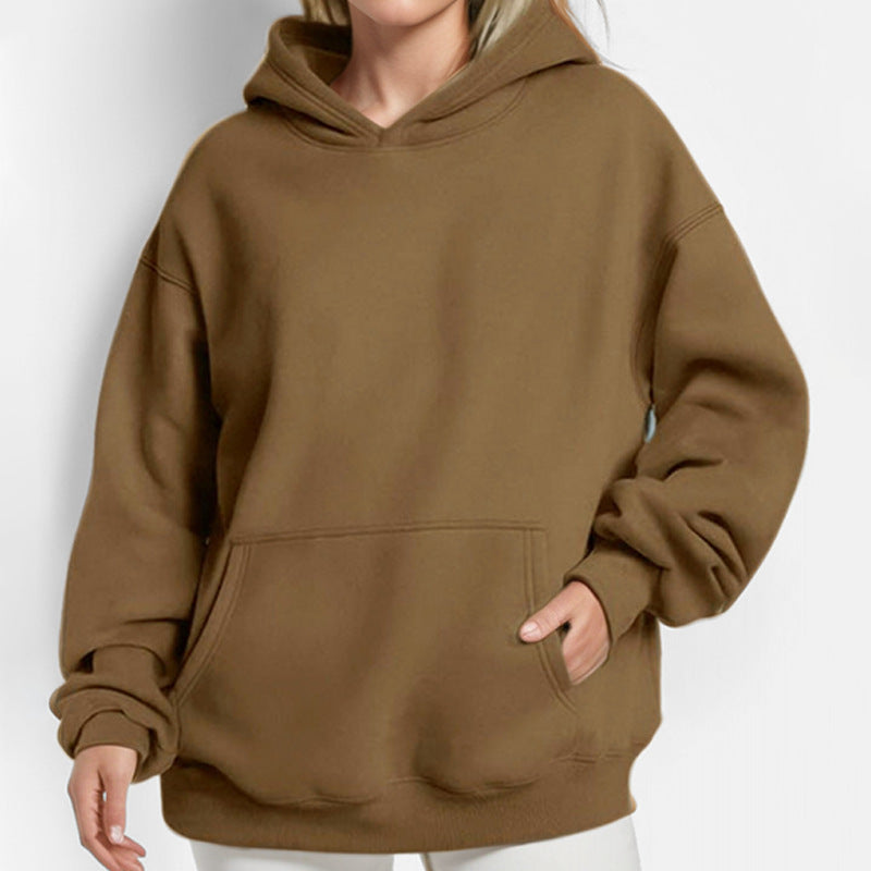 Damen nan oversized Kapuzenpullover mit Kängurutasche, French-Terry Innenfutter und überschnittener Schulter Drune