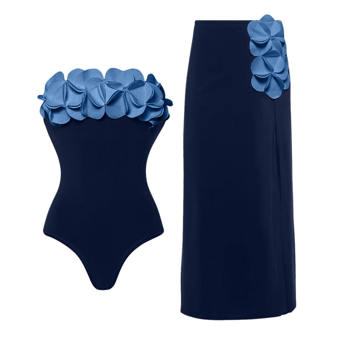 Damen Schwimmanzug mit floralem Oberteil und eleganter Maxi-Rock Drune