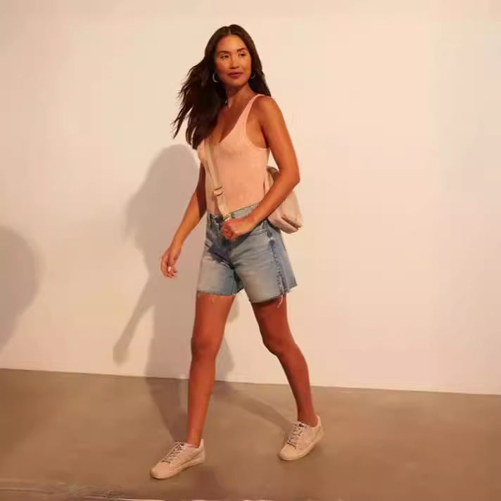 Damen modische Destroyed Denim-Shorts mit Nietenverzierung Drune