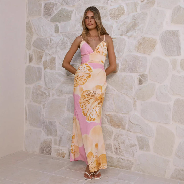 Damen Maxikleid mit floralem Design und raffinierten Rüschendetails Drune