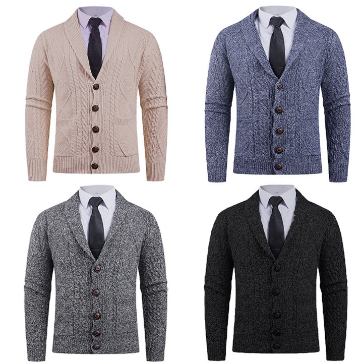 Herren nan Strickcardigan mit Schalkragen, Zopfmuster, aufgesetzten Taschen und Knopfleiste Drune