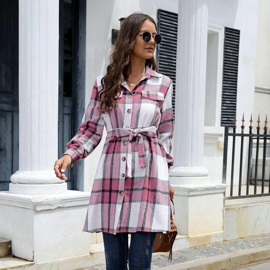 Drune | Hemdblusenkleid - Verstellbarer Taillengürtel - Weiche Flanellmischung - Lässiger Herbststil