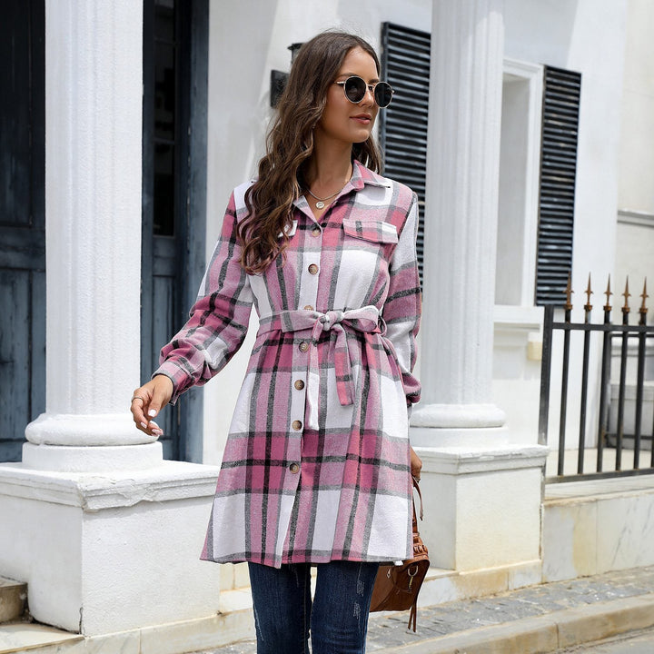 Drune | Hemdblusenkleid - Verstellbarer Taillengürtel - Weiche Flanellmischung - Lässiger Herbststil