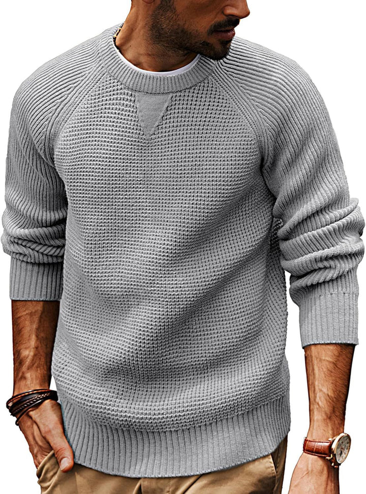 Herren lässiger Strickpullover mit strukturiertem Gewebemuster und Rundhalsausschnitt Drune