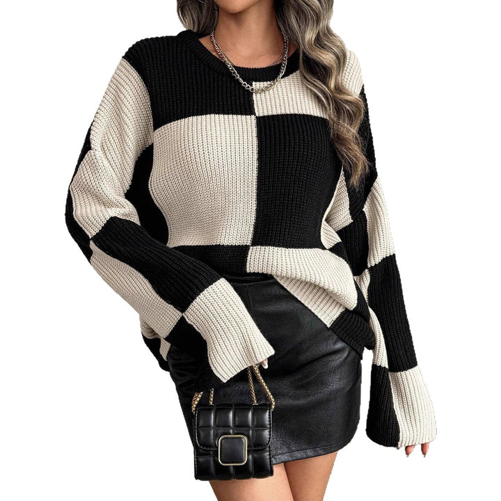 Damen Grobstrickpullover mit auffälligem Blockmuster Drune
