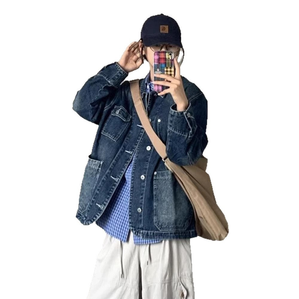 Damen Modische Denim-Jacke mit großen Taschen Drune
