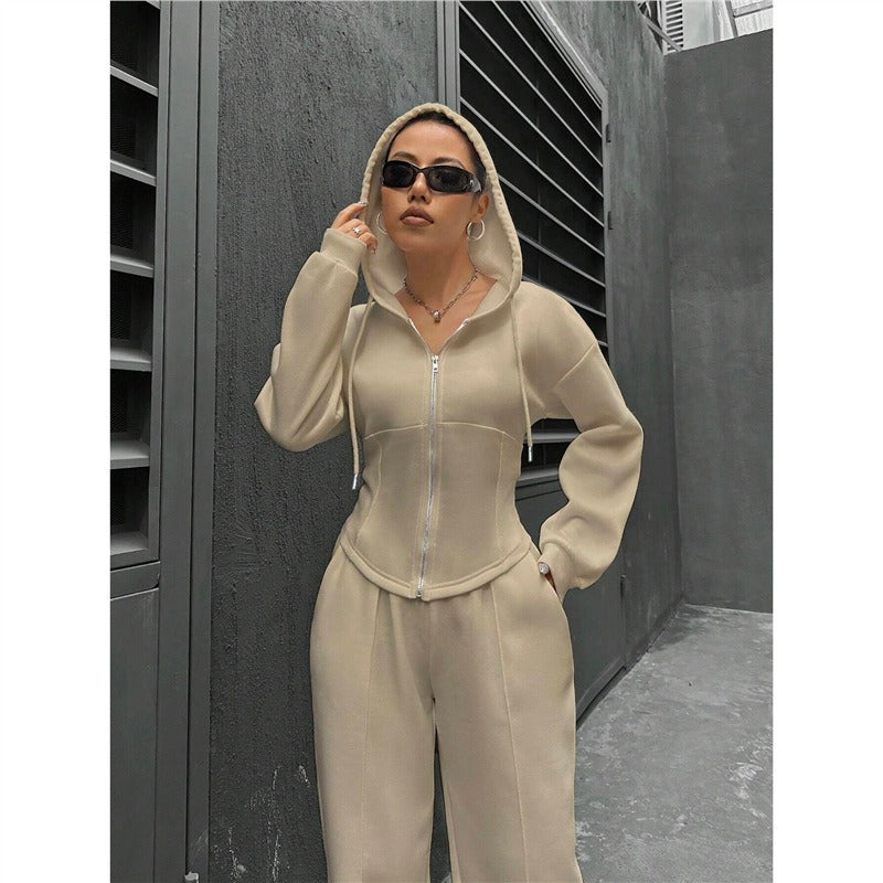 Damen figurbetontes Hoodie-Set mit dezenten Zipperdetails Drune