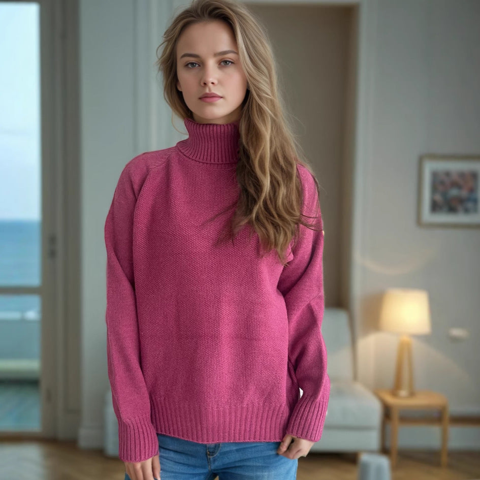 Damen Strickpullover mit hochgeschlossenem Kragen und strukturiertem Muster Drune