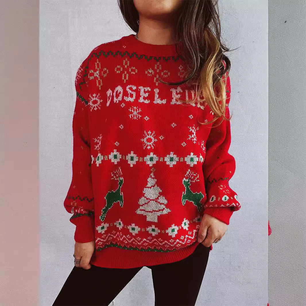 Damen Weihnachts-Pullover mit festlichem Motiv und Rundhalsausschnitt Drune
