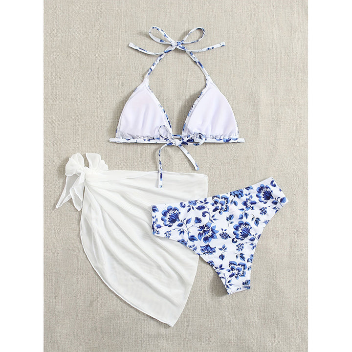 Damen Triangel-Bikini mit floralem Design und passendem Pareo Drune