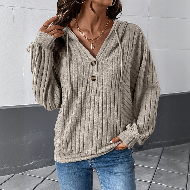 Damen lässiger Kapuzenpullover mit strukturiertem Rippenmuster Drune