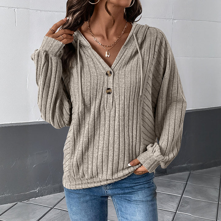 Damen lässiger Kapuzenpullover mit strukturiertem Rippenmuster Drune