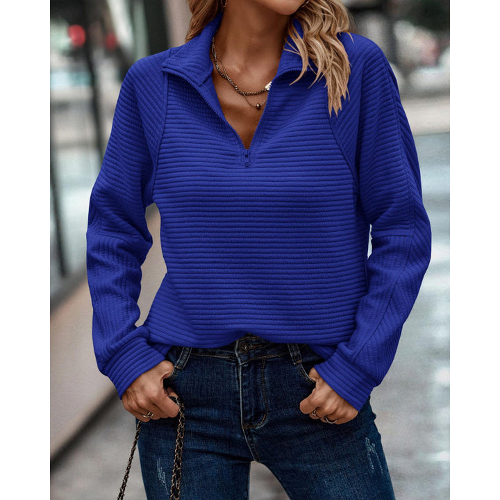 Damen kuscheliger Stepp-Pullover mit hohem Kragen und halbem Reißverschluss Drune