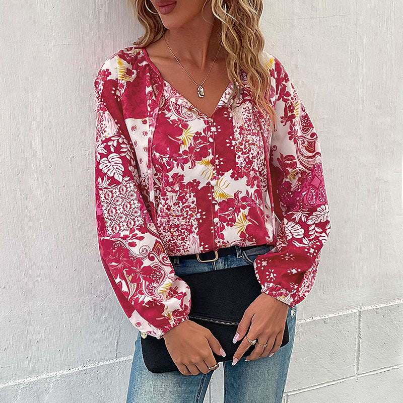 Damen modisches Blusenshirt mit floralem Muster und lässigem Design Drune