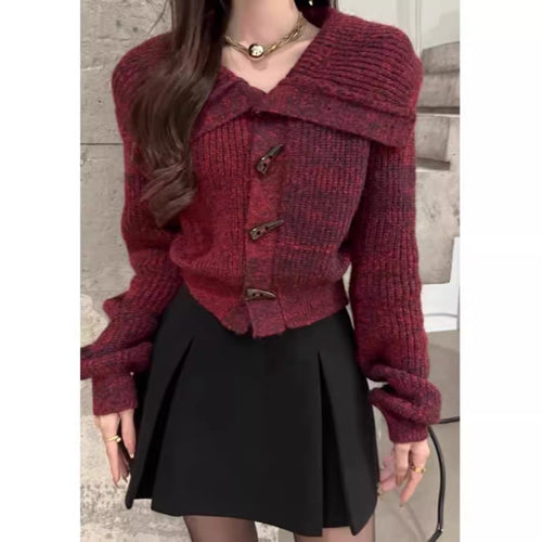 Damen Strickjacke mit stilvollem Kragen und dekorativen Knöpfen Drune