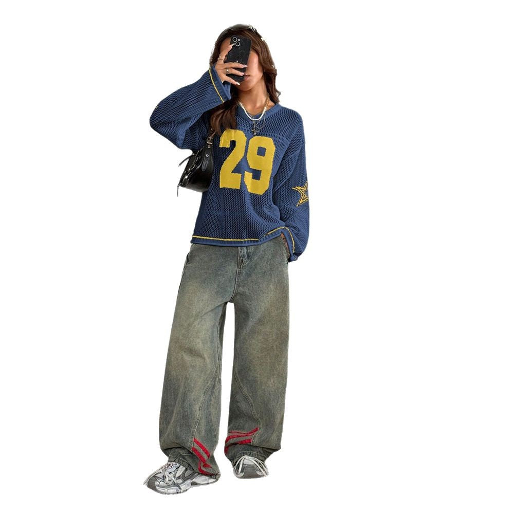 Damen Sportliches Oversized Netzoberteil mit tiefem Rückenausschnitt Drune