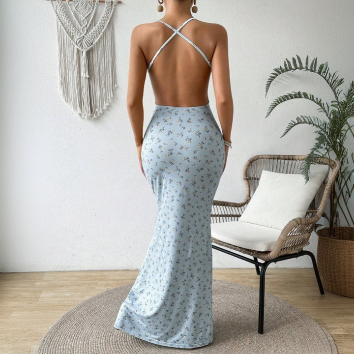 Damen Maxikleid mit blühendem Muster und Spaghettiträgern Drune