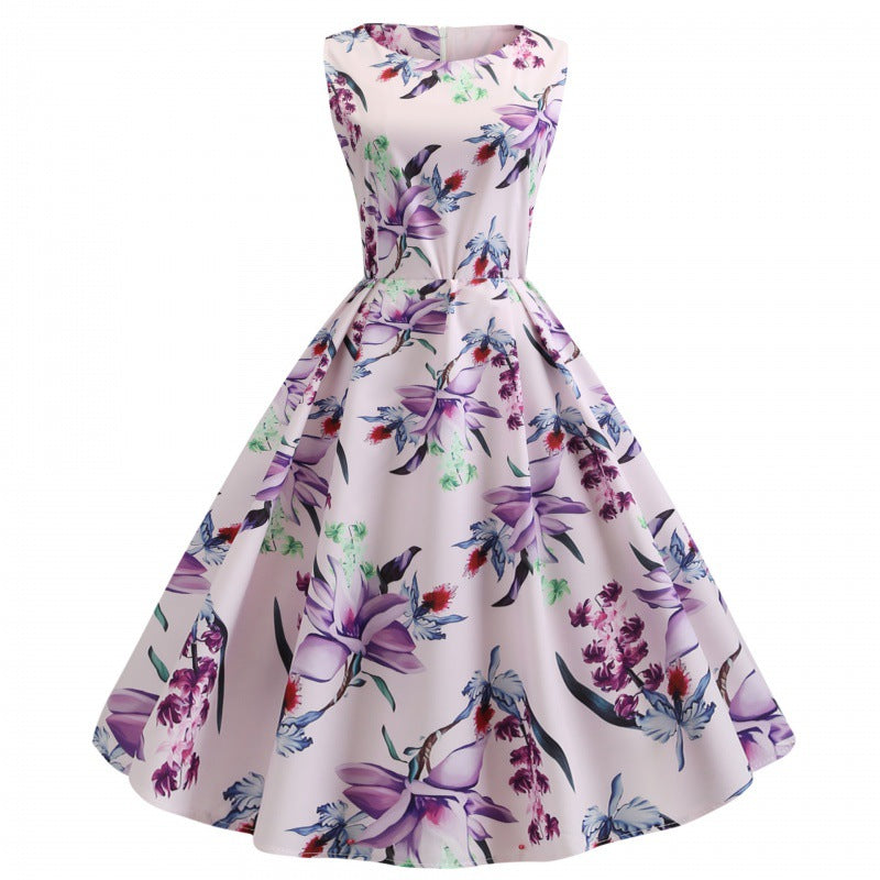 Damen A-Linien Kleid mit floralem Muster und seitlichen Eingrifftaschen Drune