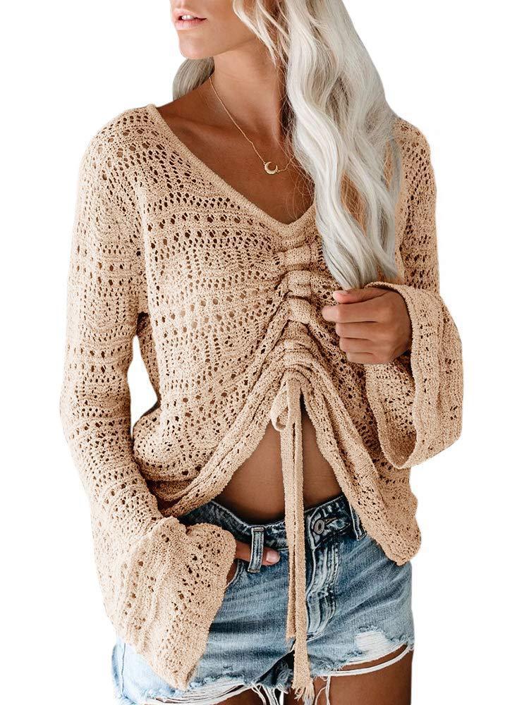 Damen angesagter V-Ausschnitt Pullover mit Raffung Drune