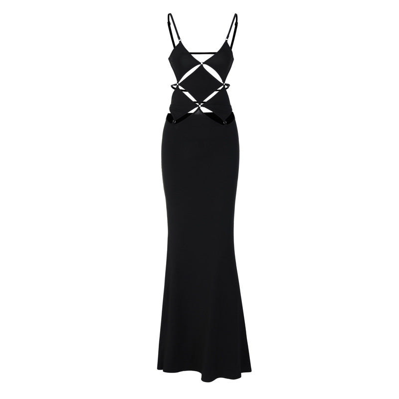 Damen glamouröses Maxikleid mit einzigartigem Schnitt und eleganten Schlaufen Drune