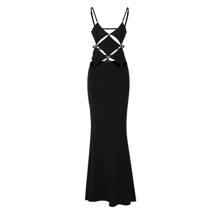 Damen glamouröses Maxikleid mit einzigartigem Schnitt und eleganten Schlaufen Drune