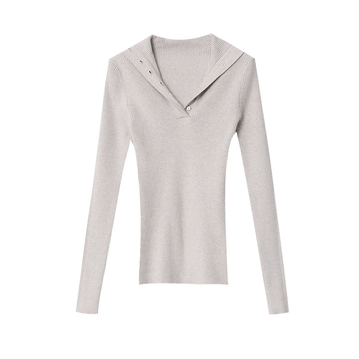 Damen elegantes Langarmshirt mit Knopfleiste Drune