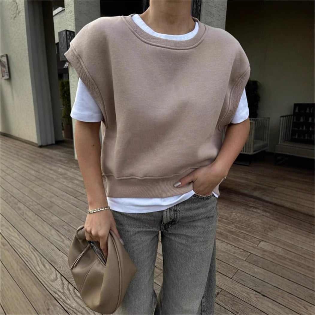 Damen lässiger Oversized-Sweatshirt mit breiten Ärmeln und hohem Bund Drune