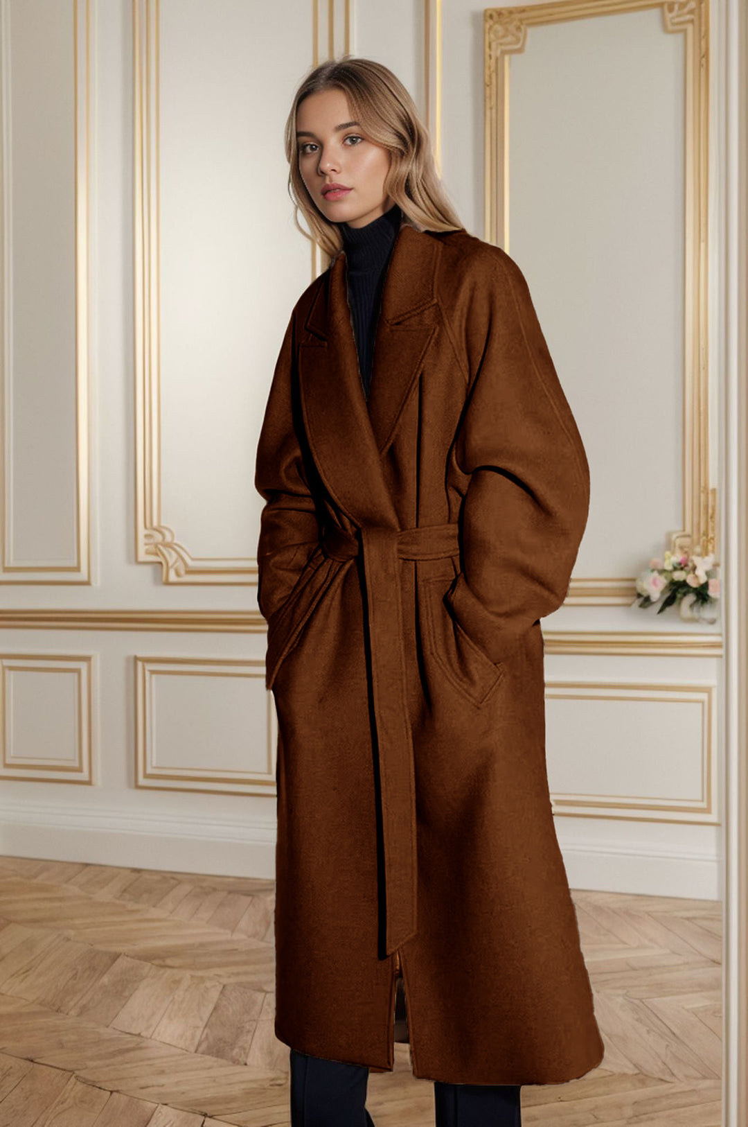 Damen eleganter, weit geschnittener Wollmantel Drune