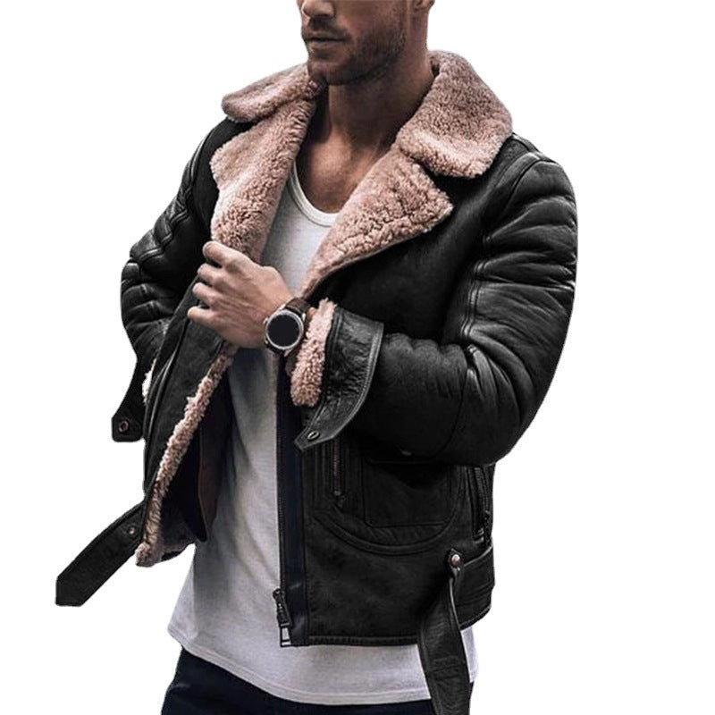 Herren Lammfelljacke mit robustem Reisverschluss und Fleece-Futter Drune