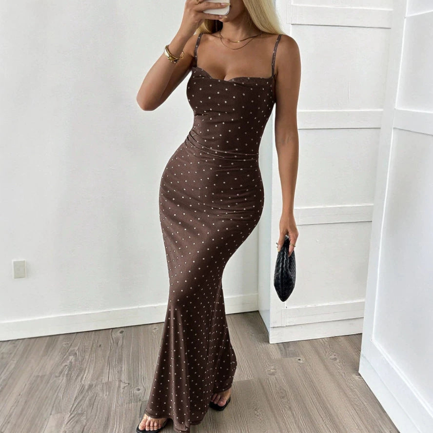 Damen Figurbetontes Maxikleid mit Polkadots und trägerlosem Design Drune