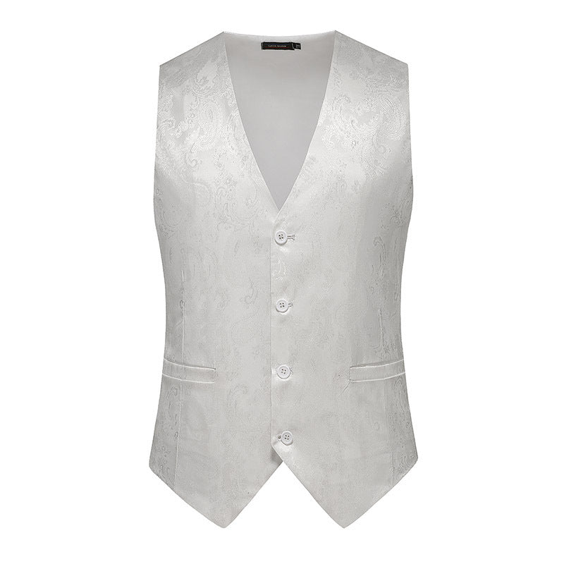 Herren nan feine Jacquard-Anzugweste mit V-Ausschnitt, Zierknöpfen und schmaler Silhouette Drune