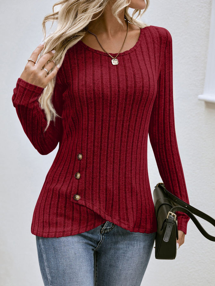 Damen lässiger asymmetrischer Pullover mit Knopfdetails Drune