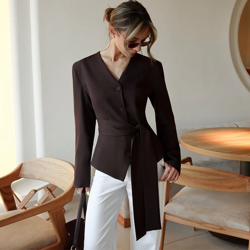 Damen Wickelbluse mit Knopfdetails Drune