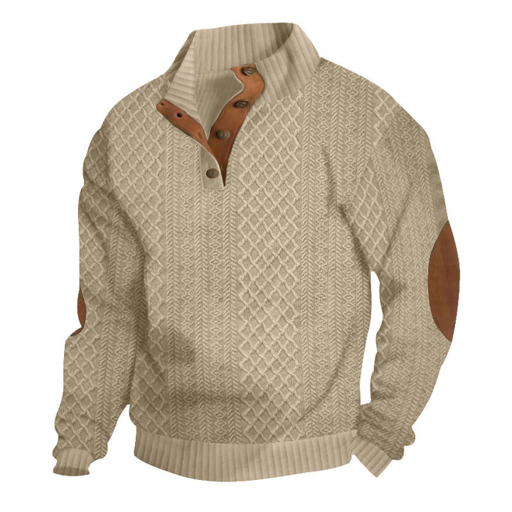 Herren nan texturierter Halbzip-Pullover im Troyer-Stil mit Kontrastbesatz und Leder-Ellbogenpatches Drune