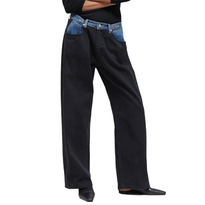 Damen Hochtaillierte Cargo-Jeans mit Denim-Details Drune
